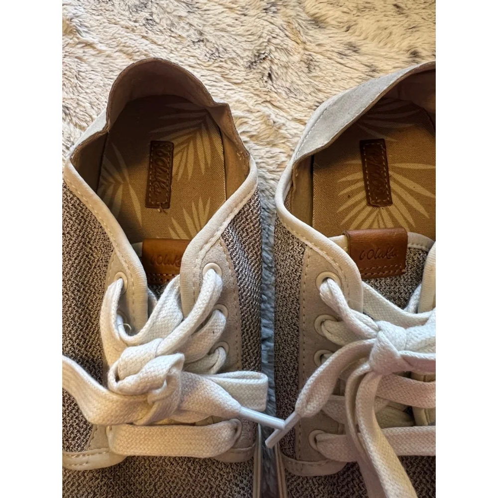 Olukai Womens Size 7.5 Pehuea Li Taupe Gray Beige Casual Lace Up Sneakers